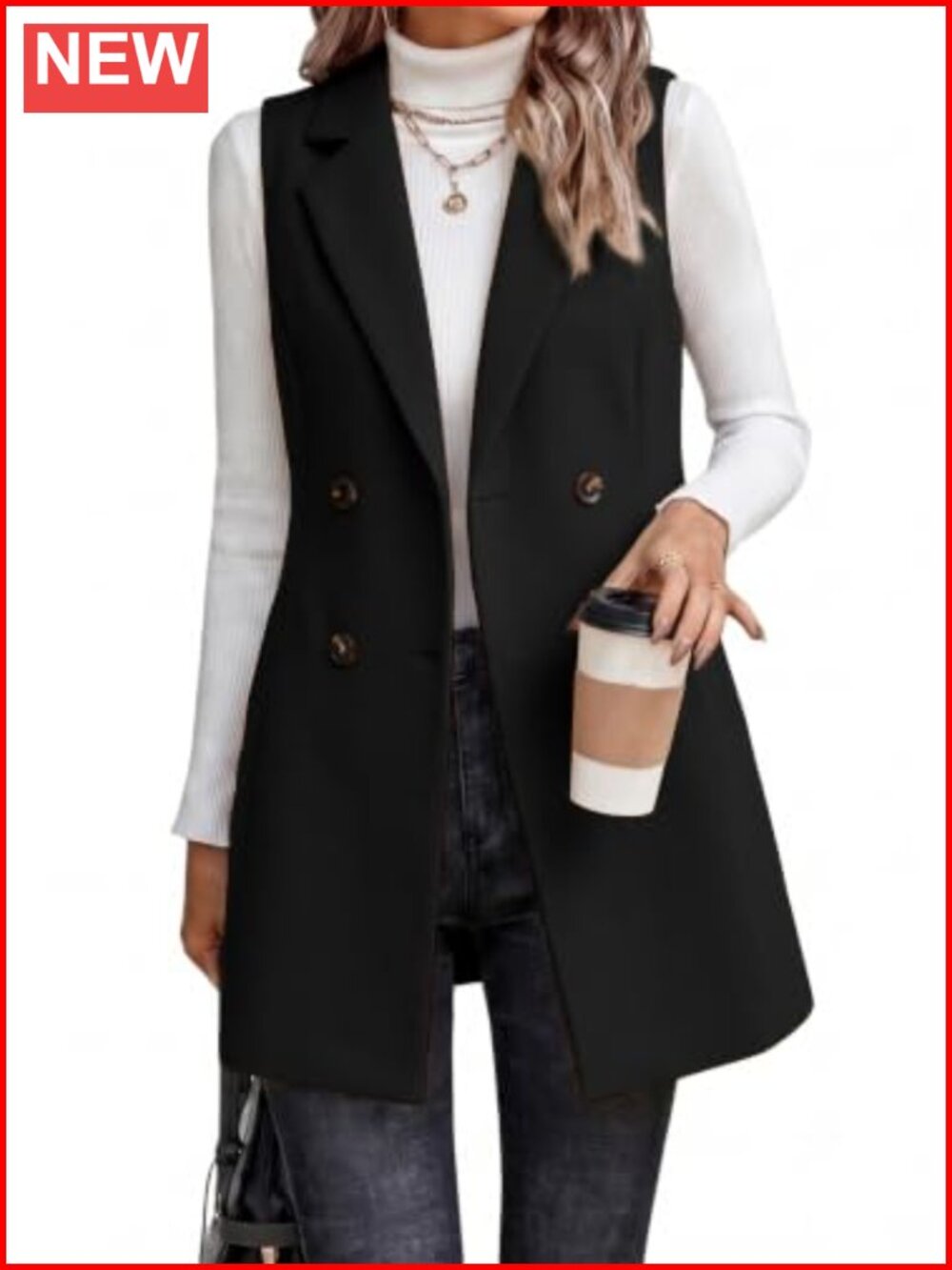 Long Vest for Women Sleeveless Tweed Blazer Fall Jackets Cardigan Outerwear